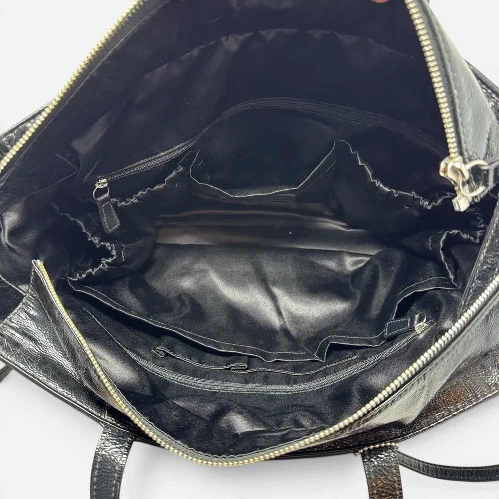 Coach Black Patent Leather Stitched C Baby Bag Diaper Tote Crossbody Travel Bag